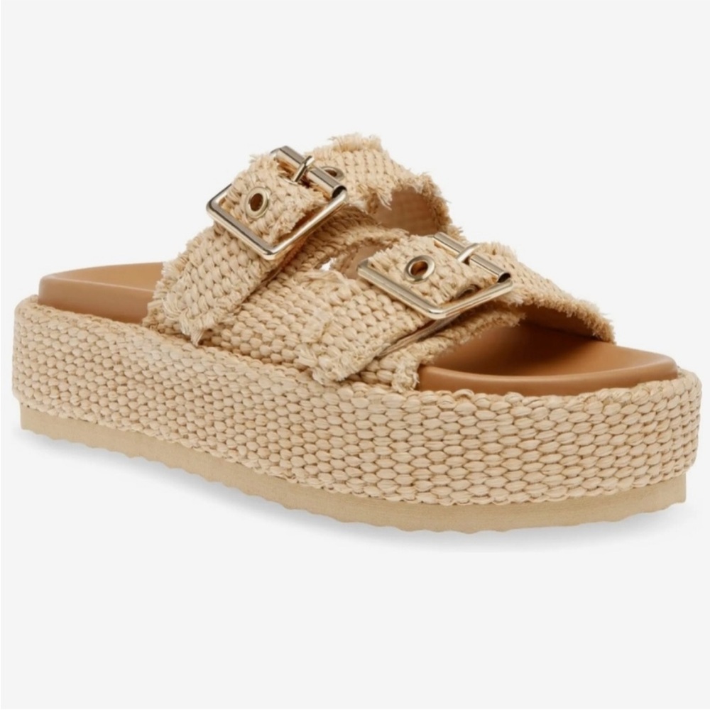 Steve Madden Beige Woven Double-Buckle Platform Sandals - Picture 2 of 12